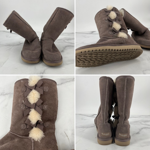 Koolaburra Shoes - Koolaburra Ugg Womens Victoria Boots Brown Suede Tall Mid Calf Bows Pull On 8
